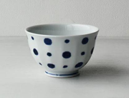【送料無料】《訳あり》国産１３.５センチ小さめ丼　藍水玉　600ｃｃ