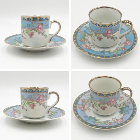 【送料無料】【規格外品】本金使用　美濃焼　デミカップ＆ソーサー2色アソート（水色・薄青紫）　80cc 