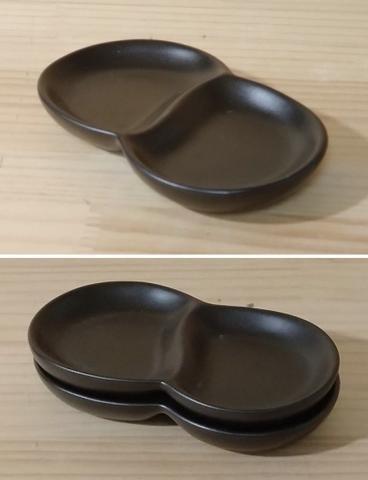 【送料無料】ストーン　黒マット　２品薬味皿　（薬味入れに。漬物をのせて。ビュッフェに。）
