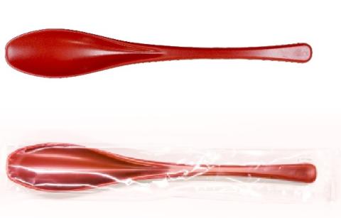 【送料無料】PP耐熱110°C　スプーン（朱）幅30×長さ190mm　個包装（PP袋入り）